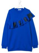 Msgm Kids Logo Printed Ruffled Sweatshirt - Blue