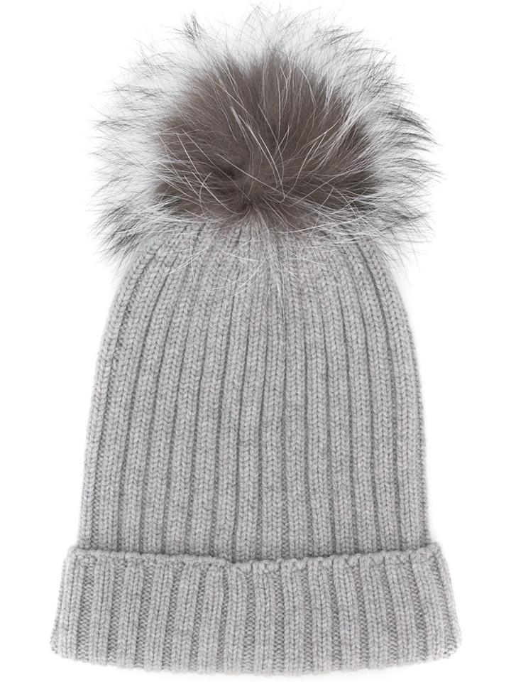 Fabiana Filippi Fur Pom Pom Hat - Grey