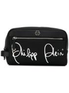 Philipp Plein Logo Print Wash Bag - Black