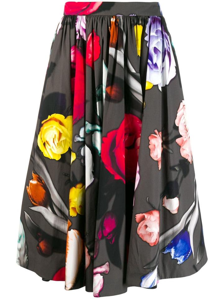 Prada Rose-print Midi Skirt - Black