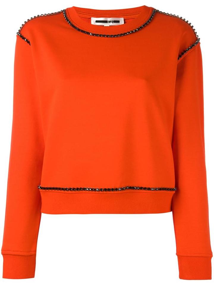 Mcq Alexander Mcqueen Rhinestone Trim Sweatshirt, Women's, Size: Medium, Red, Cotton