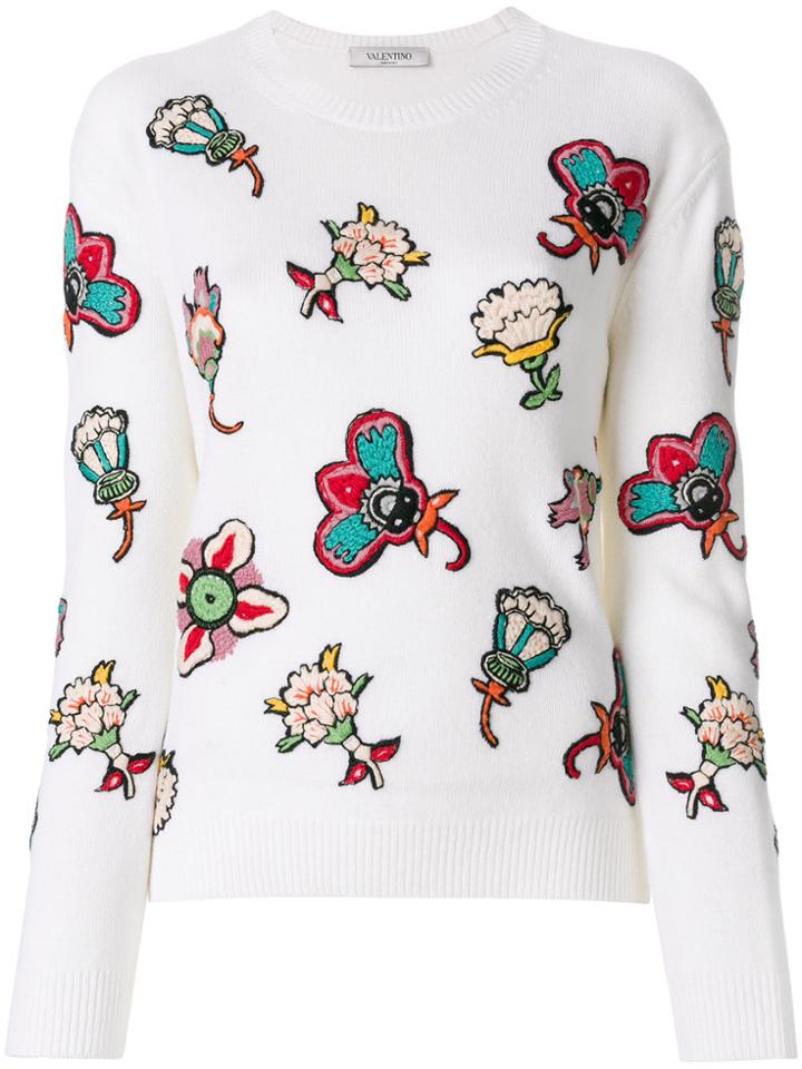 Valentino Popflowers Embroidered Jumper - White