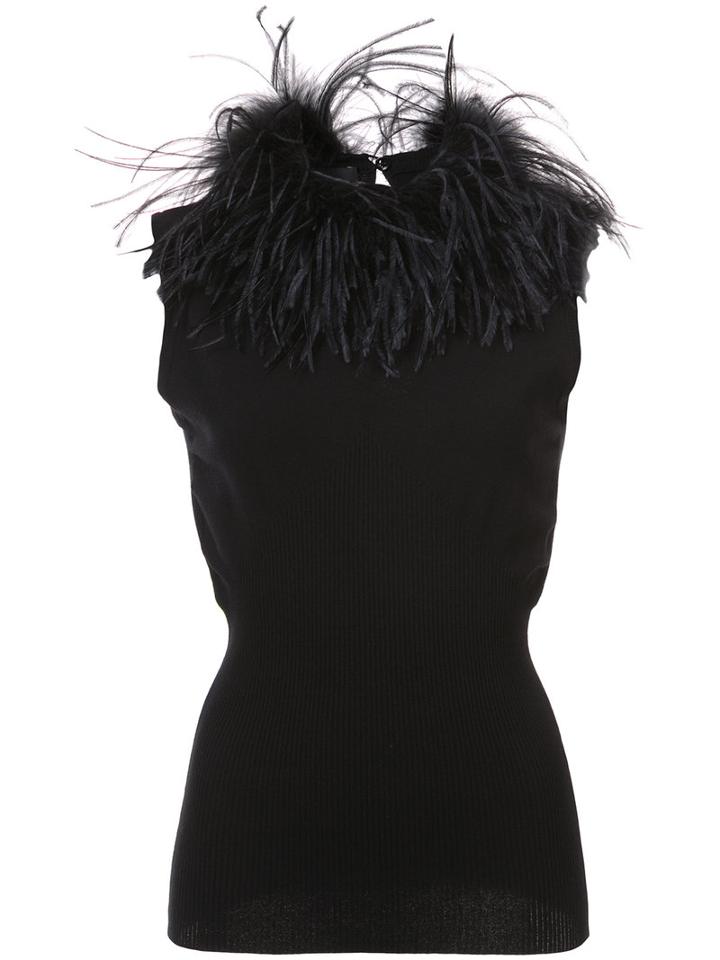 Boutique Moschino - Feather Trim Top - Women - Polyester/viscose/ostrich Feather/turkey Feather - 42, Black, Polyester/viscose/ostrich Feather/turkey Feather