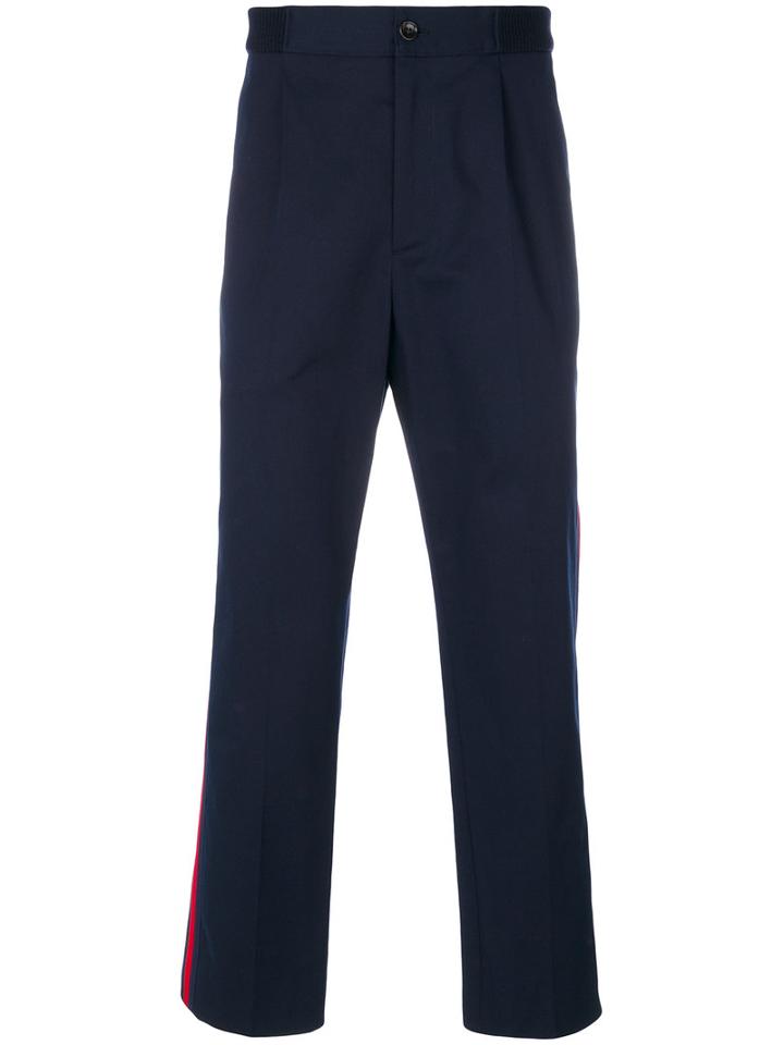 Gucci - Web-trimmed Trousers - Men - Cotton/spandex/elastane/virgin Wool - 50, Blue, Cotton/spandex/elastane/virgin Wool