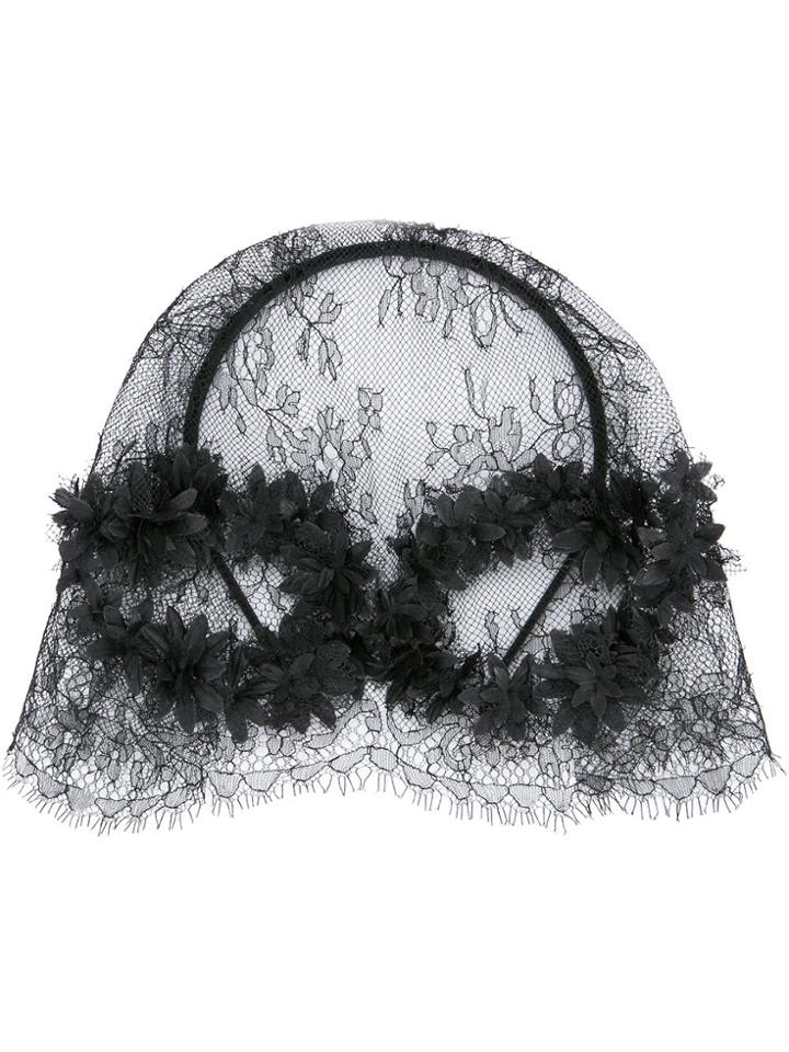 Maison Michel Pola Head Lace Hat - Black