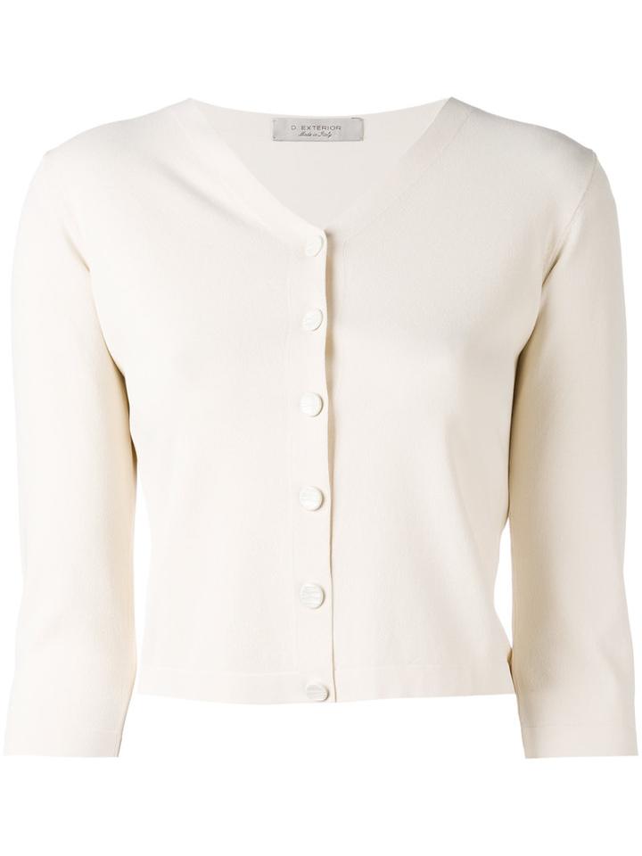 D.exterior - Three-quarters Sleeve Cropped Cardigan - Women - Polyester/viscose - M, Nude/neutrals, Polyester/viscose