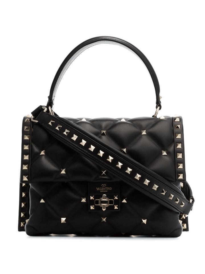 Valentino Black Candystud Leather Top Handle Bag