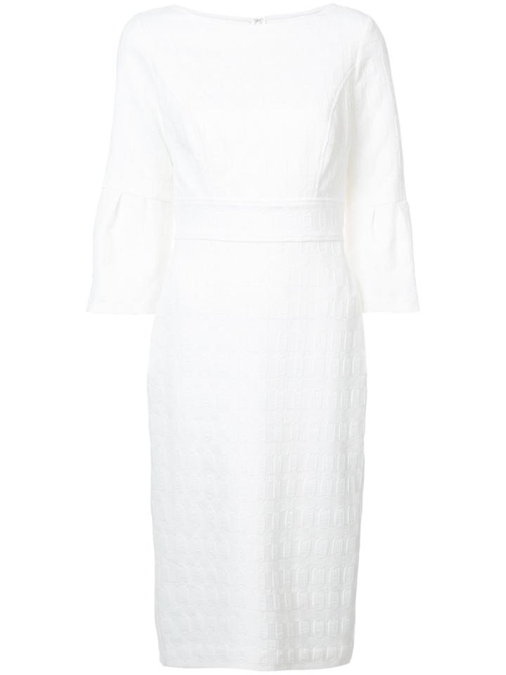 Lela Rose Embroidered Detail Midi Dress - White