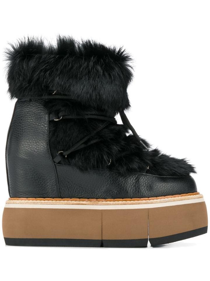 Paloma Barceló Fur Trim Platform Boots - Black