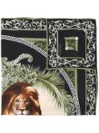 Versace Lion Print Scarf, Women's, Black, Silk