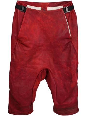 Boris Bidjan Saberi Drop Crotch Shorts, Men's, Size: Medium, Red, Leather