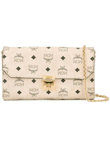 Mcm Logo Print Clutch, Women's, Nude/neutrals, Canvas/alcantara/polyurethane