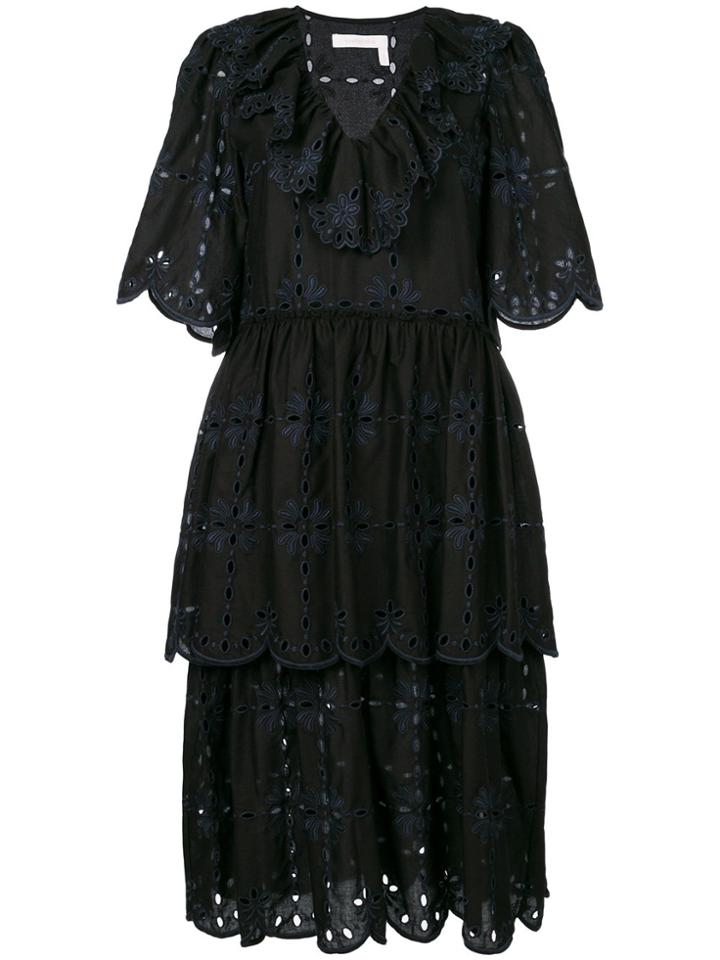 See By Chloé Open Embroidery Midi Dress - Black