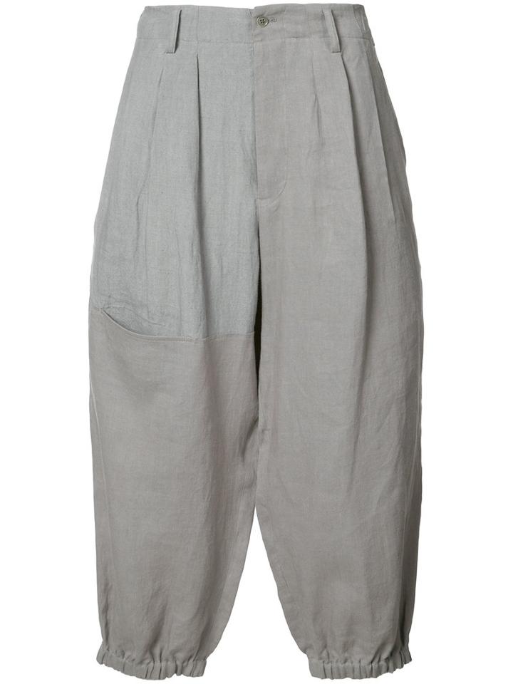 Yohji Yamamoto Cropped Trousers, Men's, Size: 3, Grey, Linen/flax