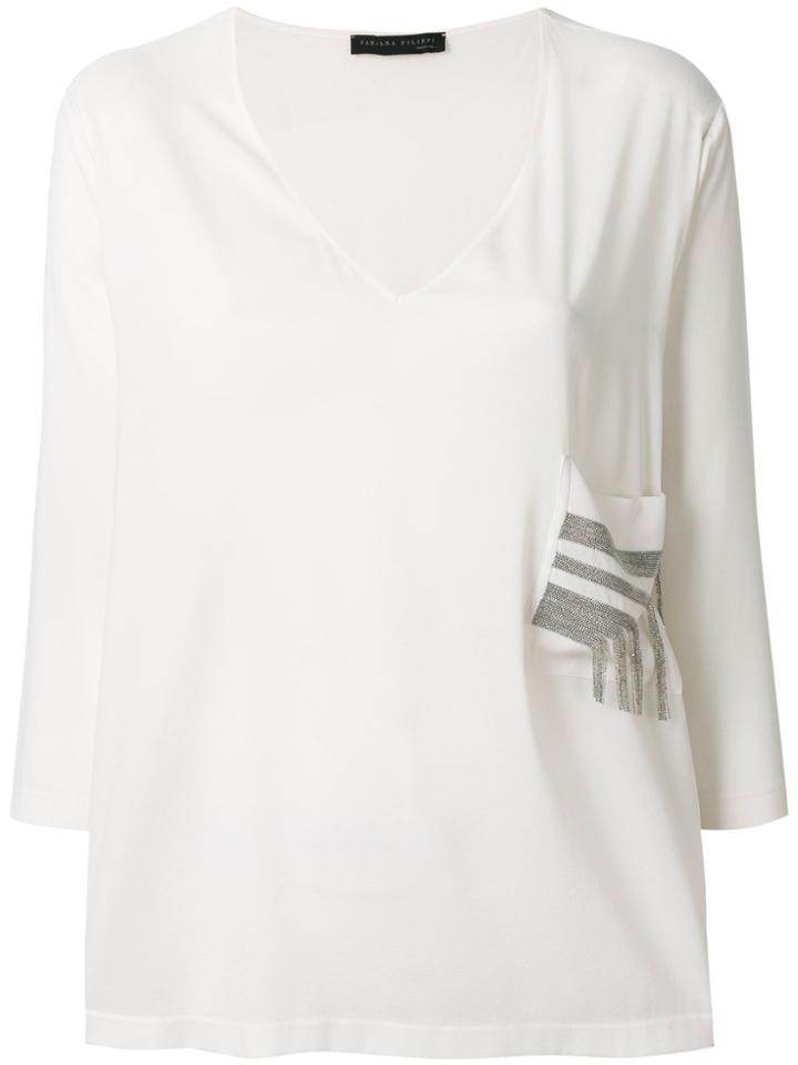 Fabiana Filippi Lurex Embellished Pocket Tee - White