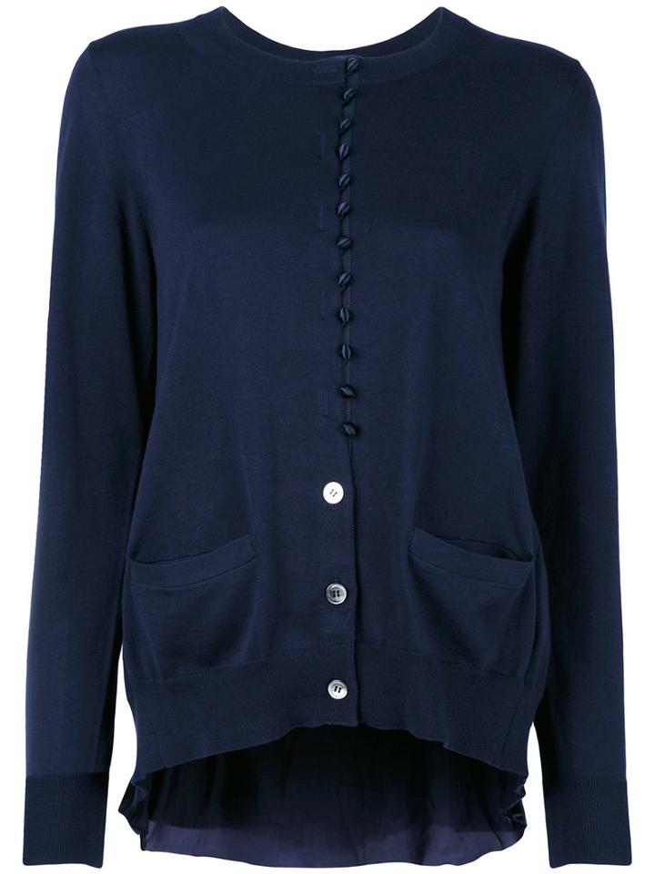 Sacai - Cupro Insert Cardigan - Women - Cotton/polyester/cupro - 3, Blue, Cotton/polyester/cupro