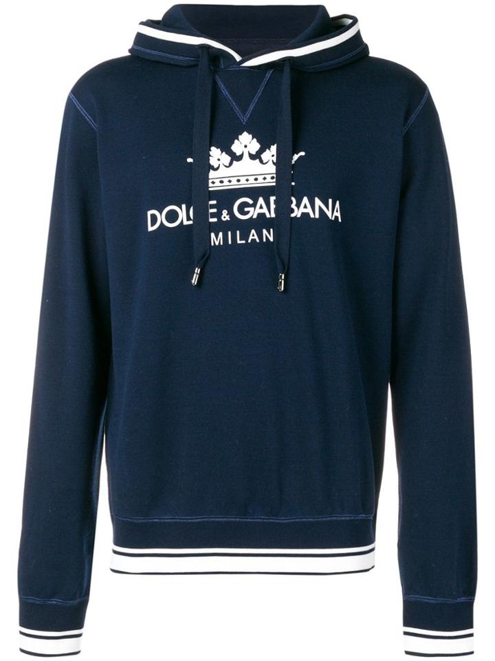 Dolce & Gabbana Crown Logo Printed Hoodie - Blue