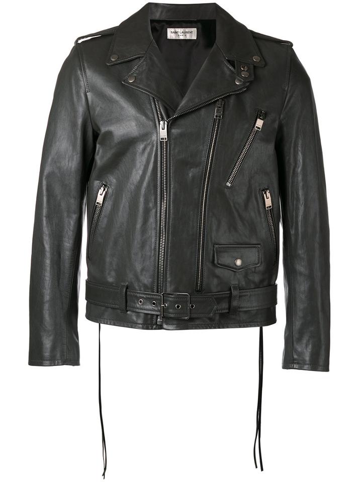 Saint Laurent Biker Jacket, Men's, Size: 50, Black, Leather/polyester/cupro/cotton