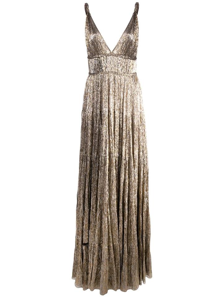 Oscar De La Renta Shimmer V-neck Gown - Gold