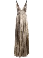 Oscar De La Renta Shimmer V-neck Gown - Gold