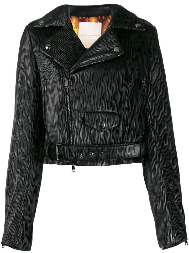 Marco De Vincenzo Wave-print Biker Jacket - Black