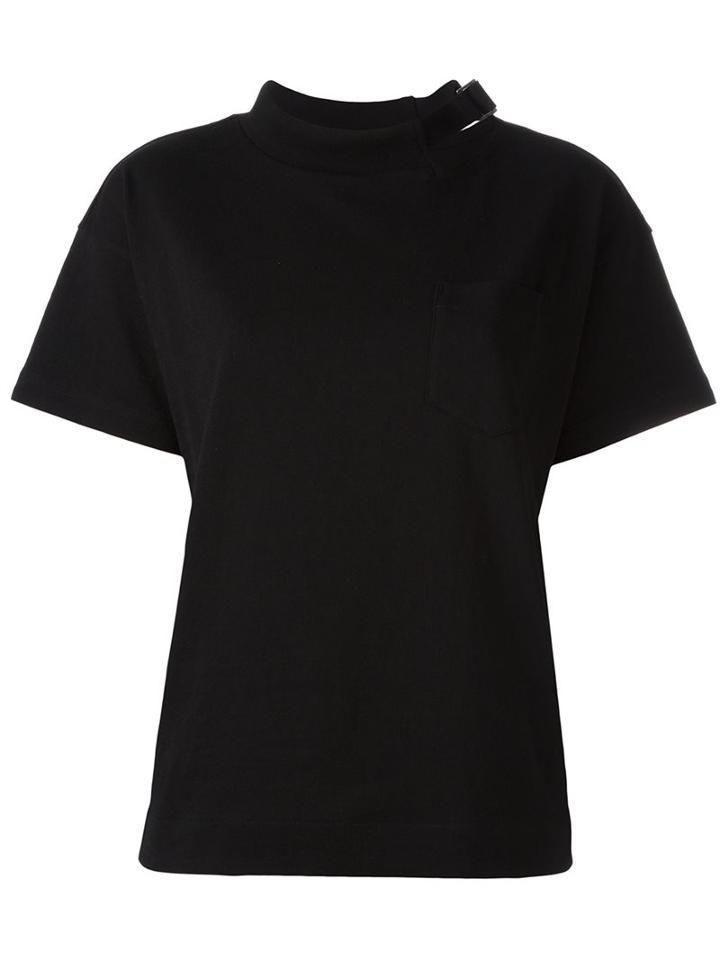 Sacai Buckle Collar T-shirt, Women's, Size: 3, Black, Cotton