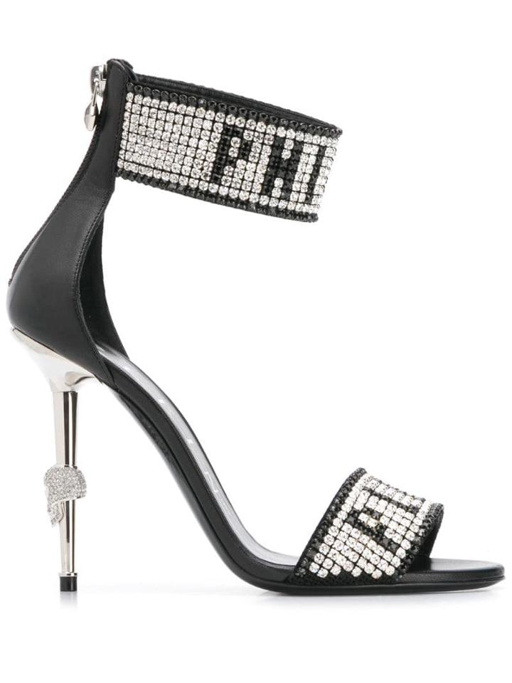 Philipp Plein Crystal Logo Sandals - Black