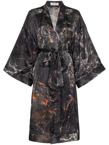 Märta Larsson Black Obsidian Print Short Silk Kimono