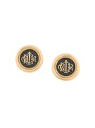 Christian Dior Vintage Logo Emblem Round Earrings - Metallic