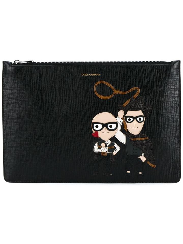 Dolce & Gabbana Western Designers Patch Zipped Clutch, Men's, Black, Calf Leather/leather