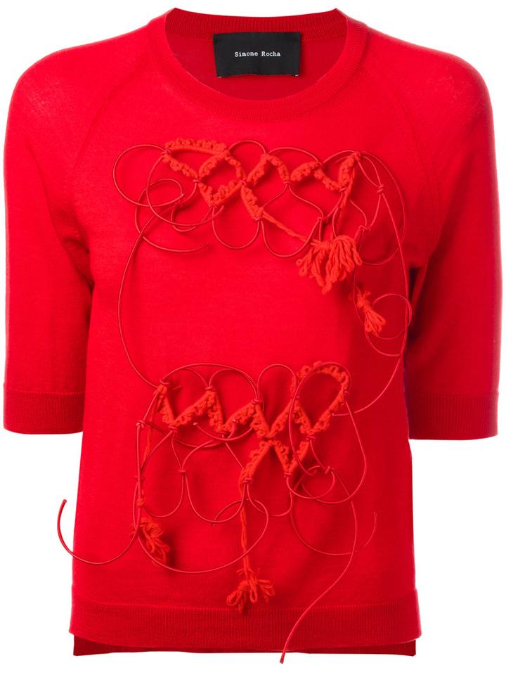 Simone Rocha - Appliqué Detail Sweater - Women - Silk/cashmere/merino - S, Women's, Red, Silk/cashmere/merino