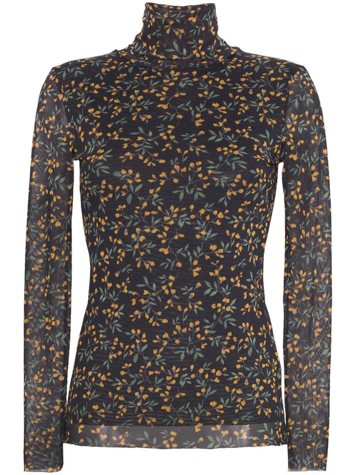 Ganni Tilden Mesh Turtleneck Top - Black