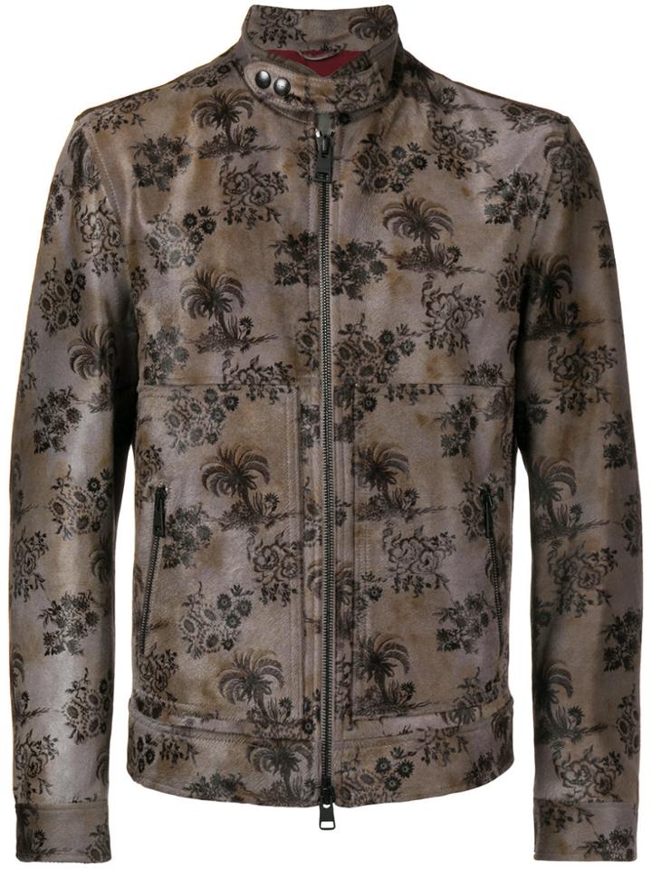 Etro Floral Print Biker Jacket - Brown