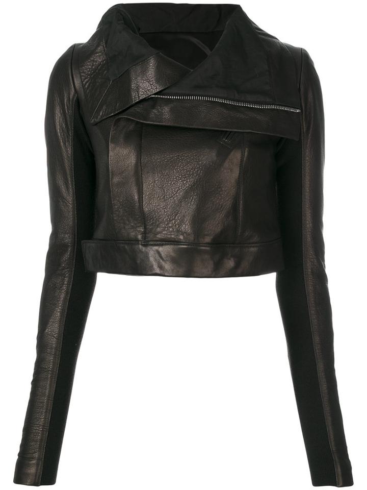 Rick Owens - Cropped Biker Jacket - Women - Silk/cotton/lamb Skin/viscose - 42, Brown, Silk/cotton/lamb Skin/viscose