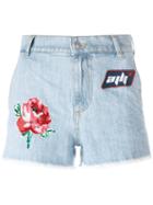 Au Jour Le Jour Denim Patch Shorts, Size: 38, Blue, Cotton/polyester/pvc