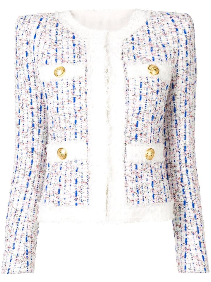 Balmain Collarless Tweed Jacket - White