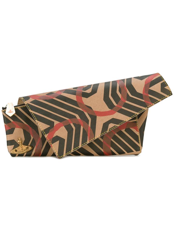 Vivienne Westwood Geometric Print Asymmetric Clutch, Women's, Beige, Leather/metal