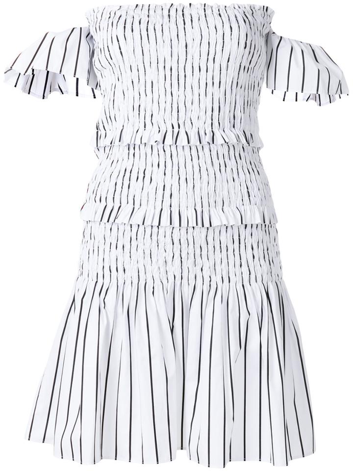 Pinko Stripe Cold Shoulder Tiered Dress - White