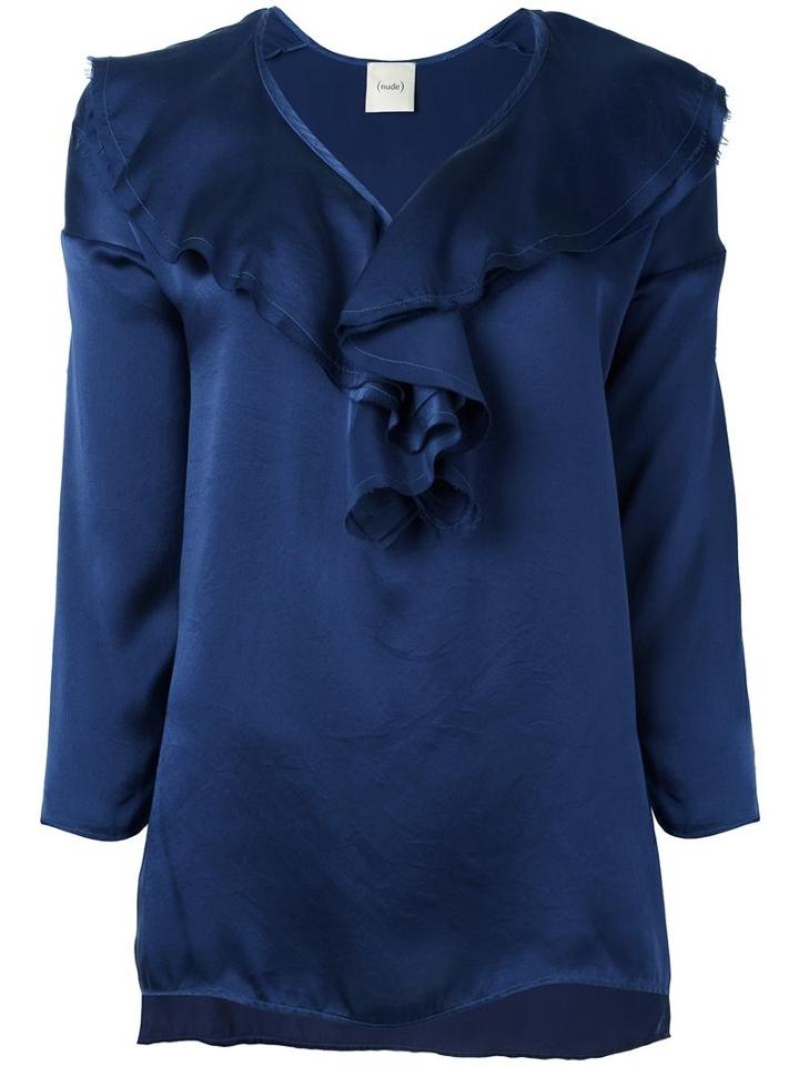 Nude Ruffled Neck Blouse, Women's, Size: 42, Blue, Silk