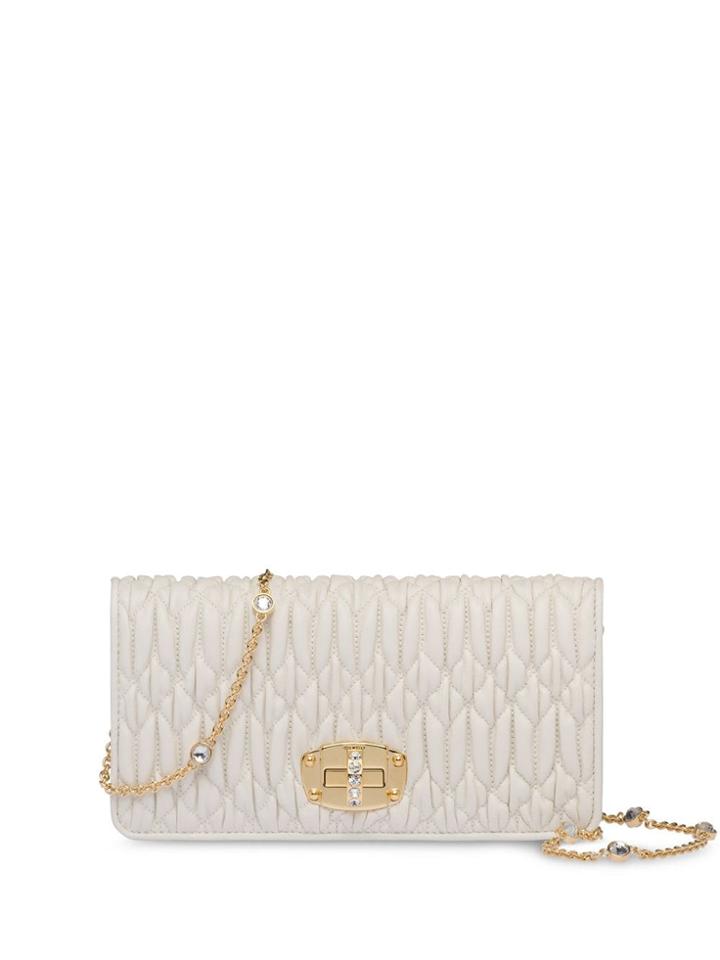 Miu Miu Embellished Matelassé Mini Bag - White