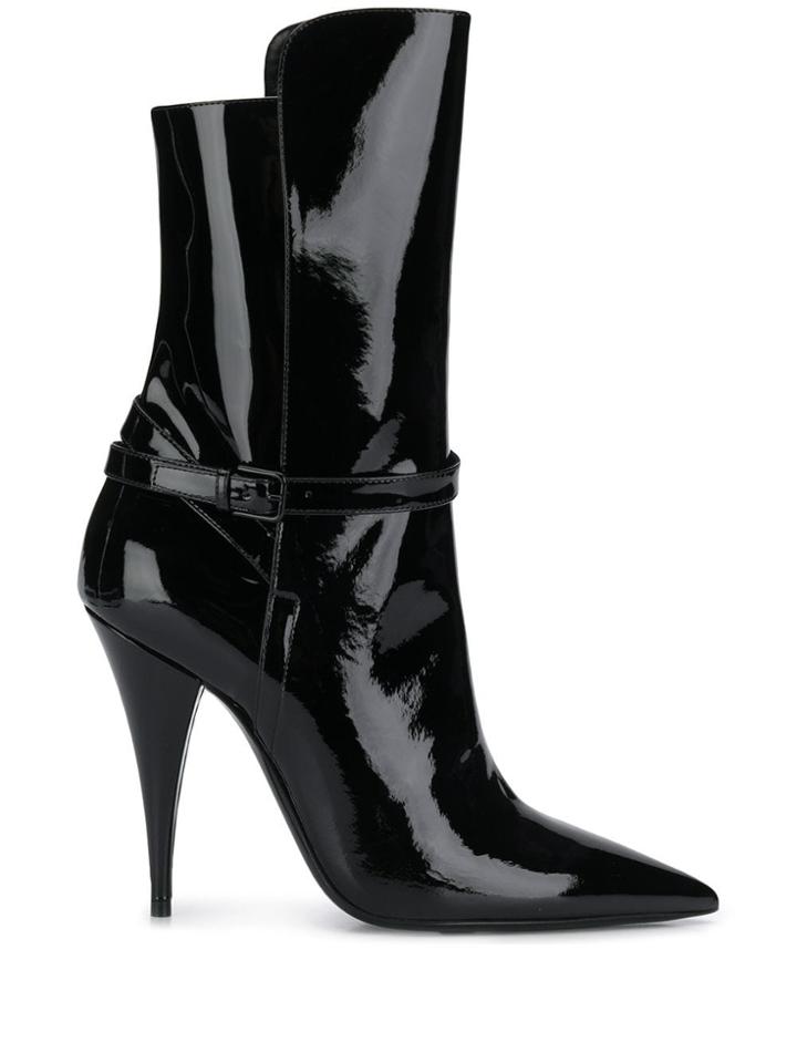 Saint Laurent Pointed Patent Boots - Black