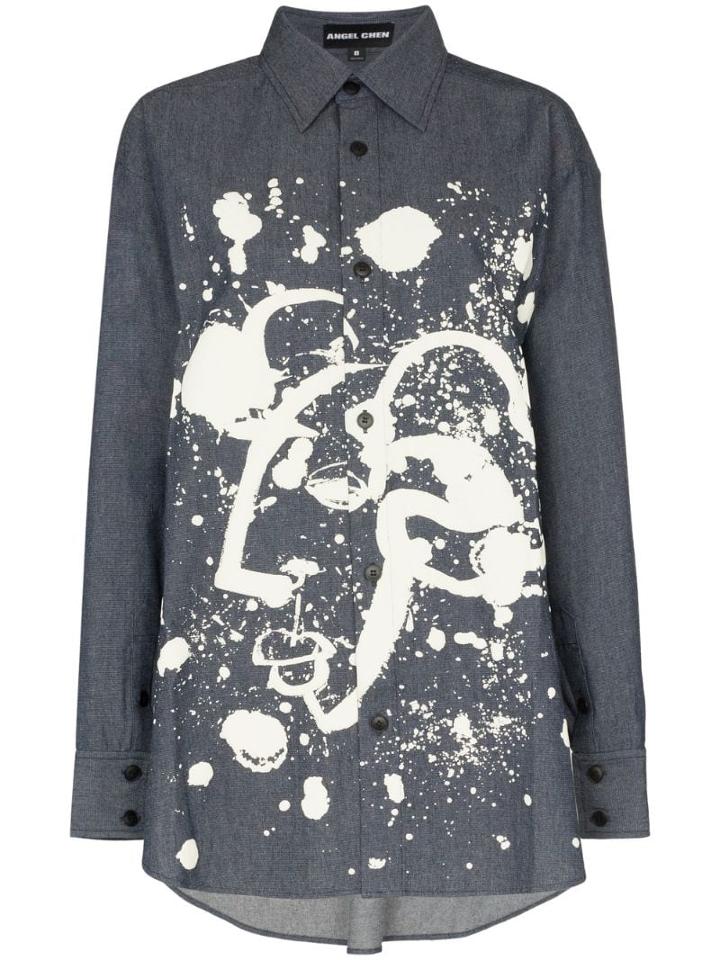 Angel Chen Shepherd Paint-splatter Denim Shirt - Blue