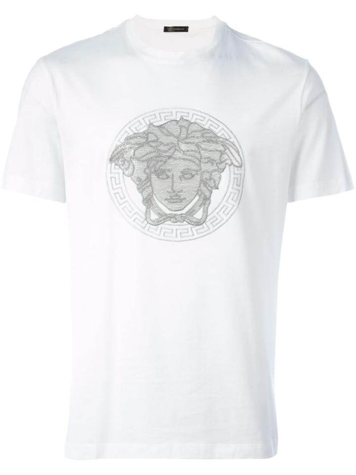 Versace Embroidered Medusa T-shirt, Men's, Size: Medium, White, Cotton
