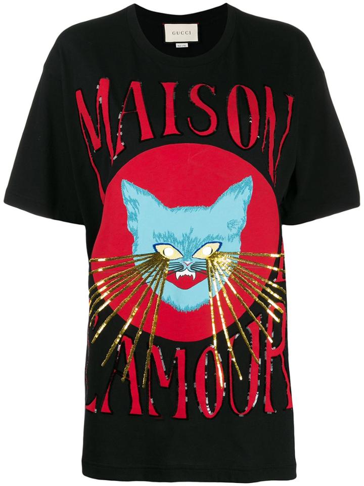 Gucci Maison De L'amour Cat Print T-shirt - Black