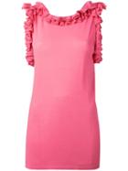 Ermanno Scervino - Ruffled Neck And Sleeve Tank - Women - Polyamide/polyester/viscose - 38, Pink/purple, Polyamide/polyester/viscose