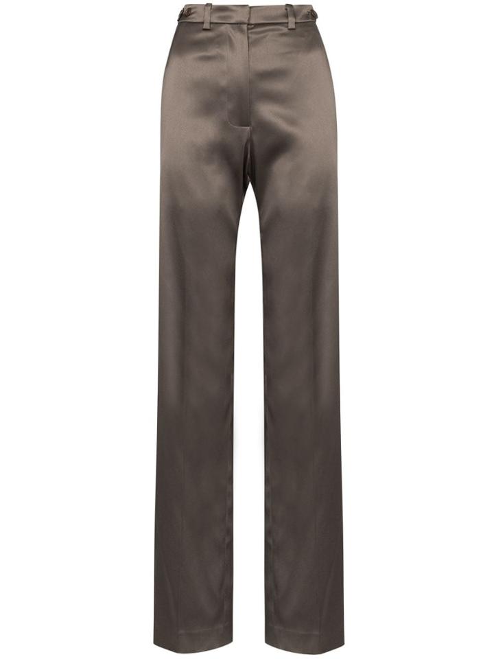 We11done Straight Leg Satin Trousers - Brown