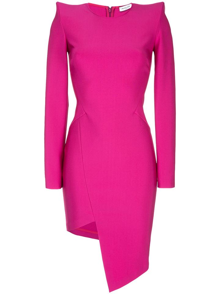 Mugler Asymmetric Long Sleeve Dress - Pink & Purple