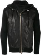 Balmain Ribbed Leather Hoodie - Black