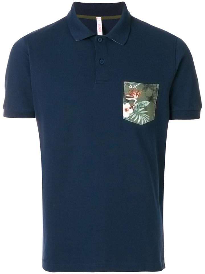 Sun 68 Floral Print Polo Shirt - Blue