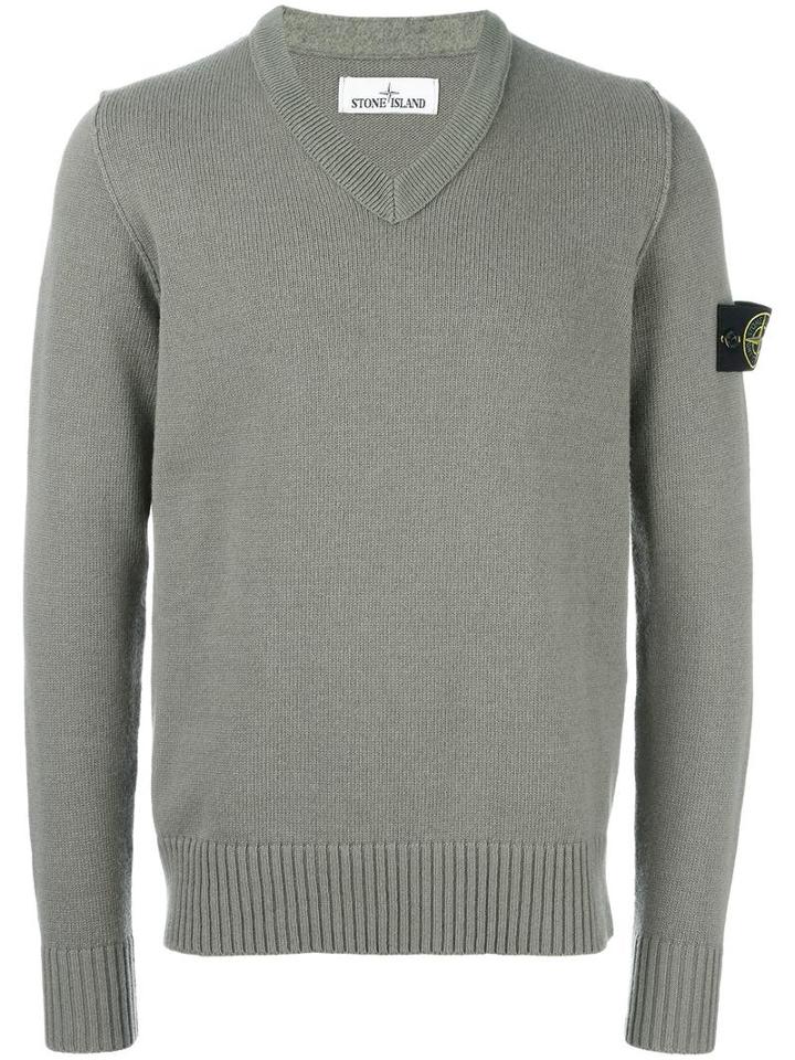 Stone Island V-neck Jumper, Men's, Size: Large, Green, Polyamide/wool
